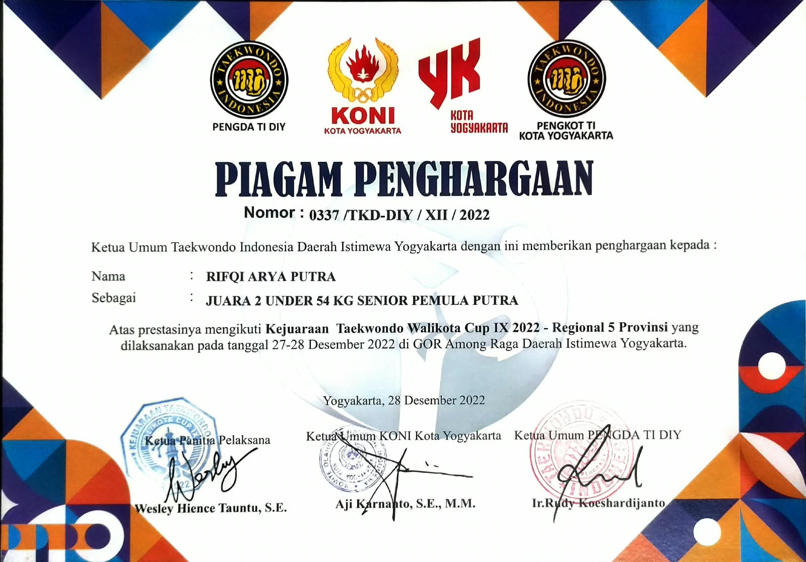 Silver Medalist - Men's Senior Kyorugi (U-54kg)